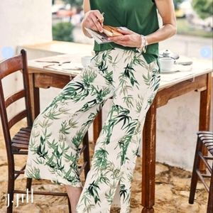 J. Jill Wide Leg Capri Linen Blend Bamboo Print Pants